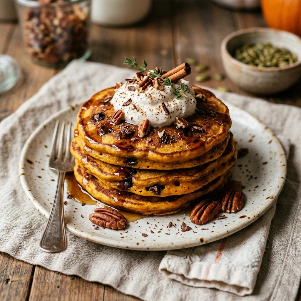 Pumpkin Chocolate Chip Pancakes Fall