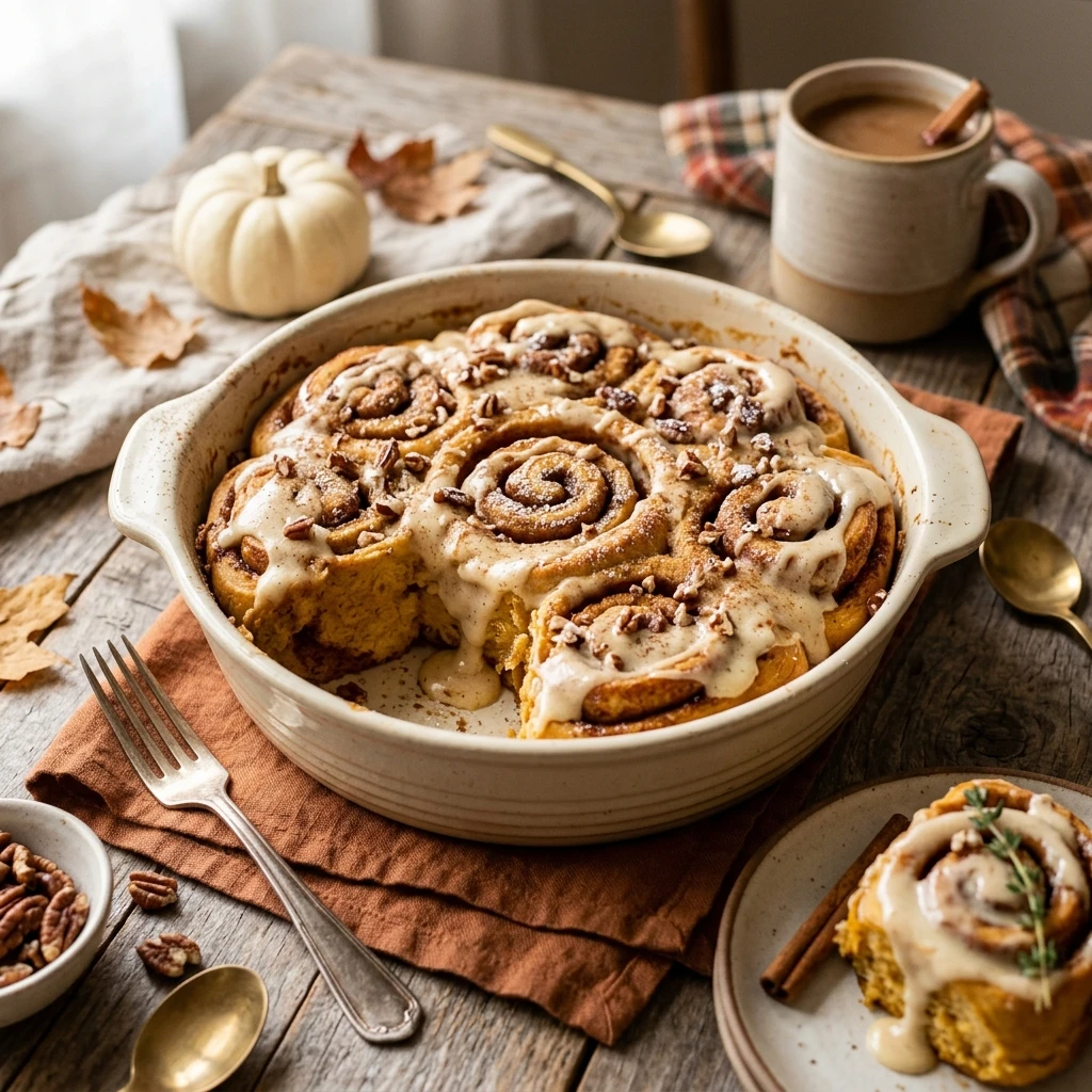 Pumpkin Cinnamon Roll Casserole Fall