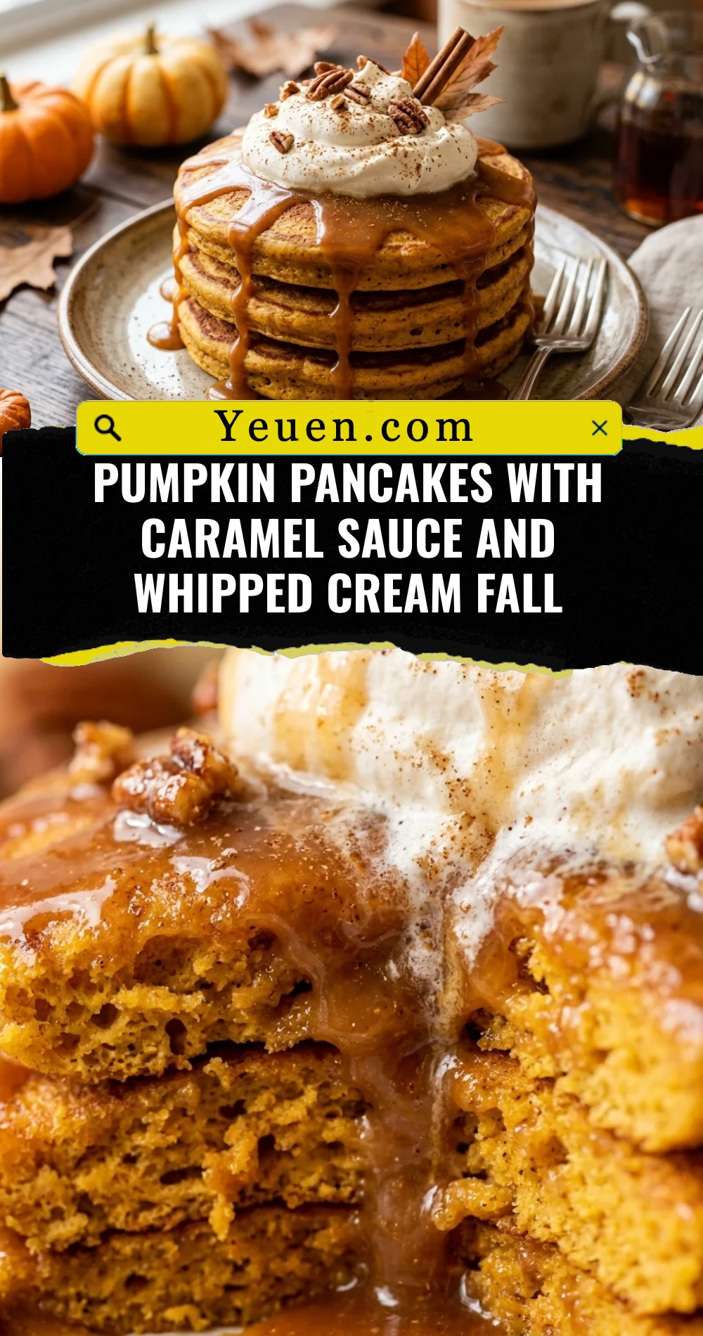 Pumpkin Pancakes With Caramel Sauce And Whipped Cream Fall