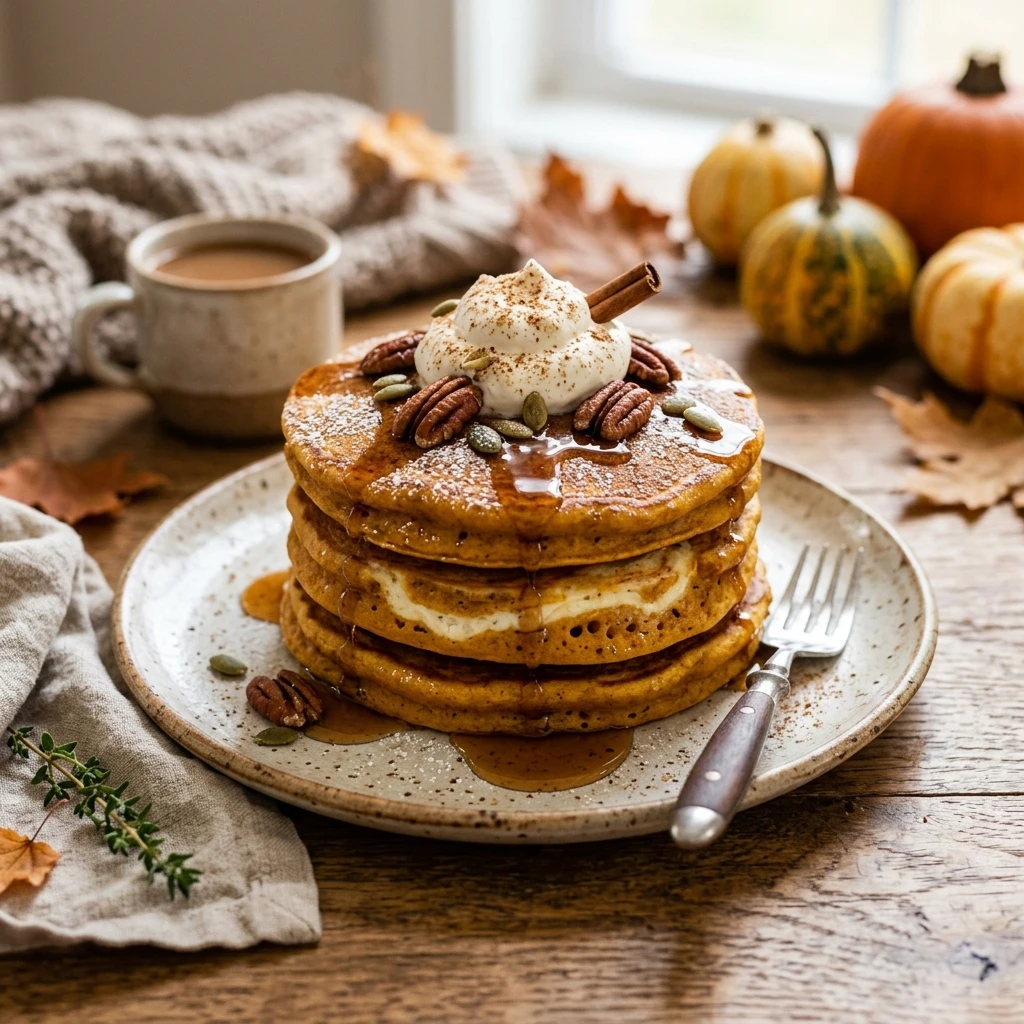 Pumpkin Pancakes With Cream Cheese Swirl Fall