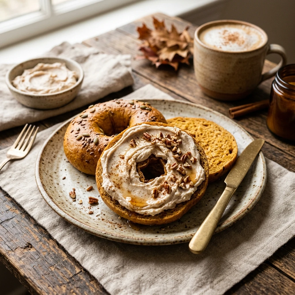 Pumpkin Spice Bagels With Cream Cheese Fall