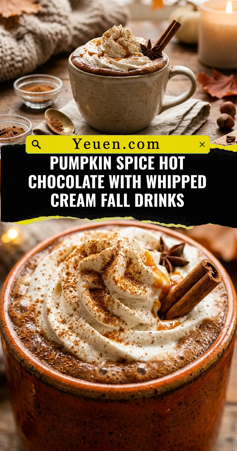 Pumpkin Spice Hot Chocolate With Whipped Cream Fall Drinks