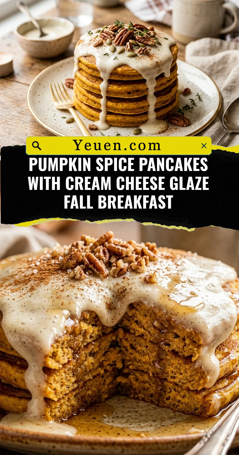 Pumpkin Spice Pancakes With Cream Cheese Glaze Fall Breakfast