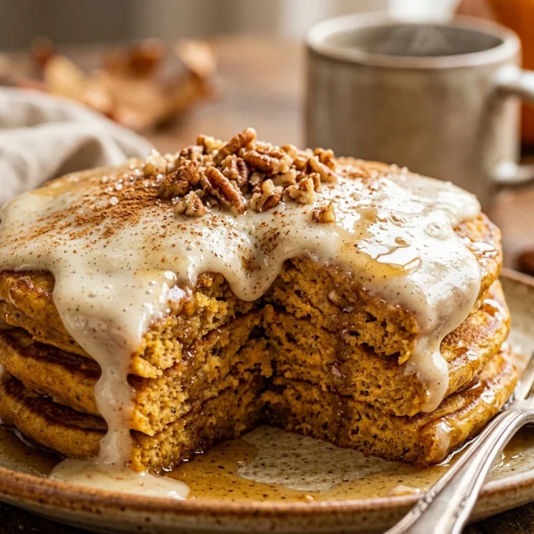 Pumpkin Spice Pancakes With Cream Cheese Glaze Fall Breakfast