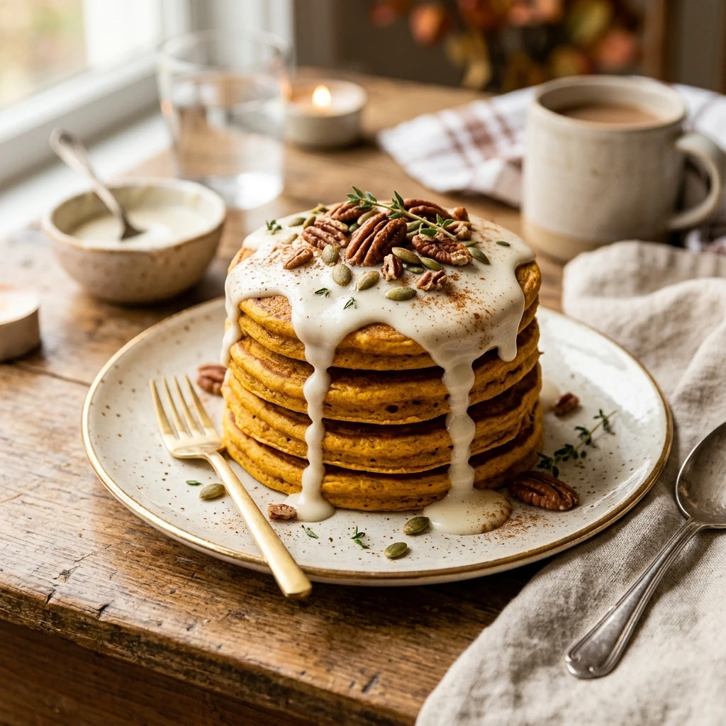 Pumpkin Spice Pancakes With Cream Cheese Glaze Fall Breakfast