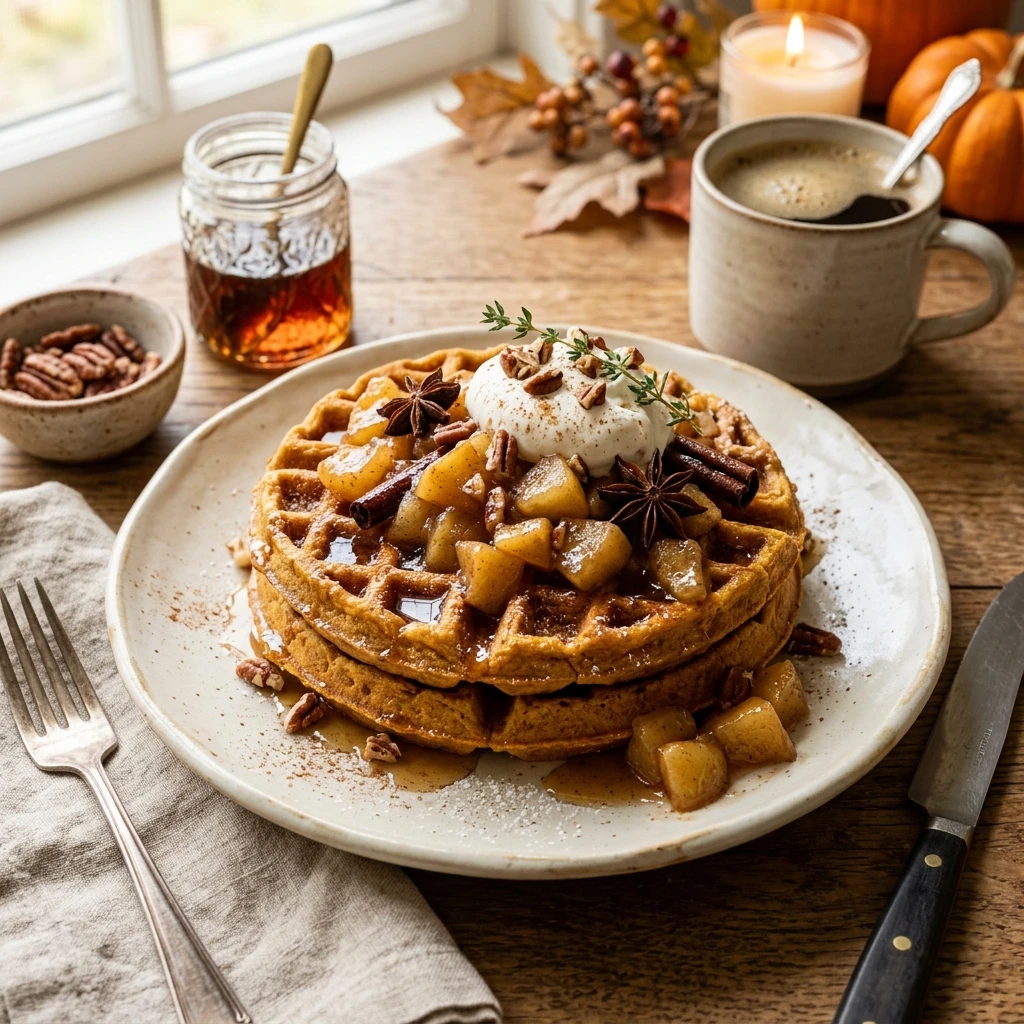 Pumpkin Spice Waffles With Apple Compote Fall Breakfast
