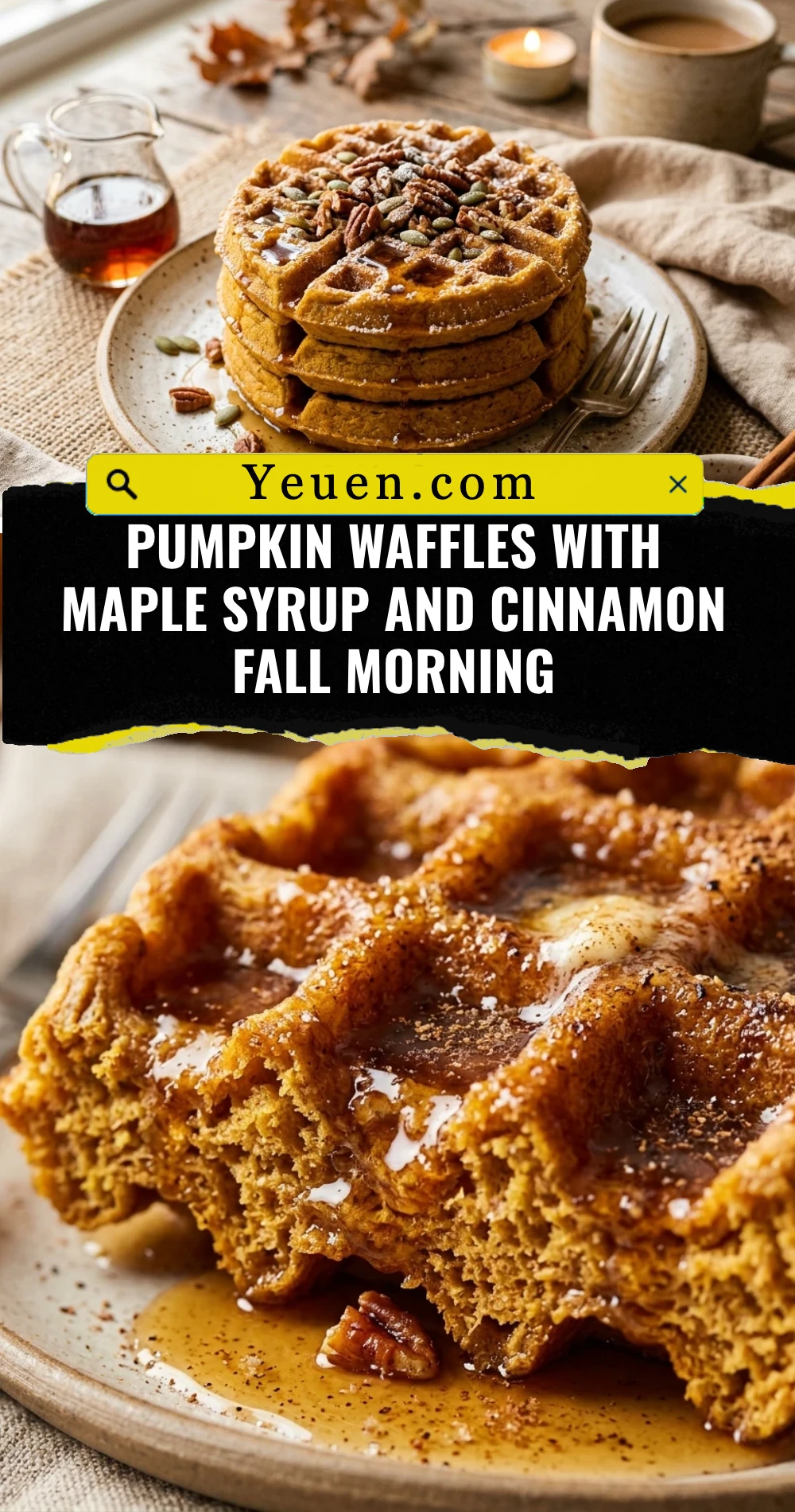 Pumpkin Waffles With Maple Syrup And Cinnamon Fall Morning