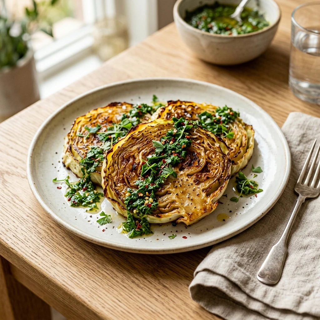 Roasted Cabbage Steaks With Chimichurri