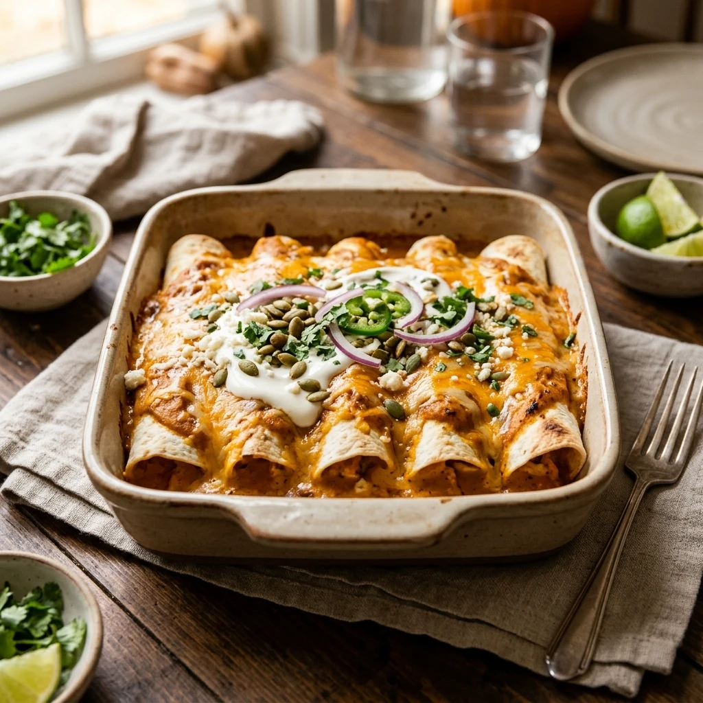 Savory Pumpkin Enchiladas Creamy Fall Cozy Dinner Easy 20 Minute