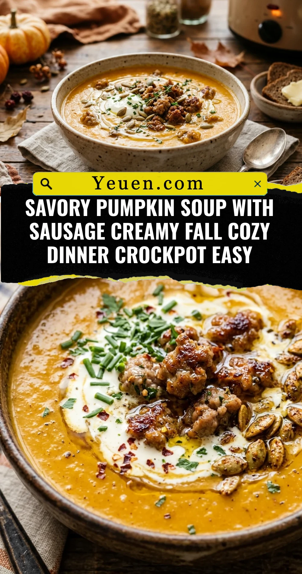Savory Pumpkin Soup With Sausage Creamy Fall Cozy Dinner Crockpot Easy