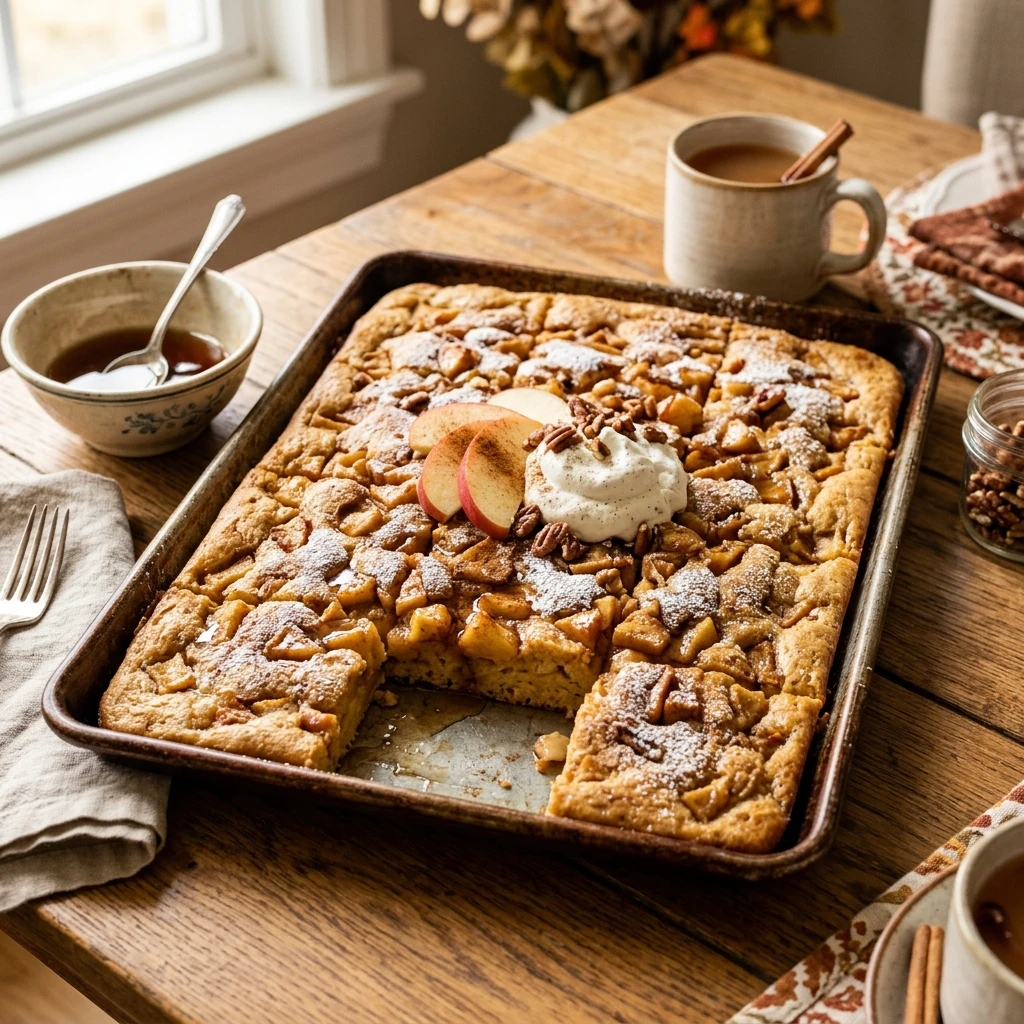 Sheet Pan Apple Cinnamon Pancakes Fall Brunch Easy Fluffy Family