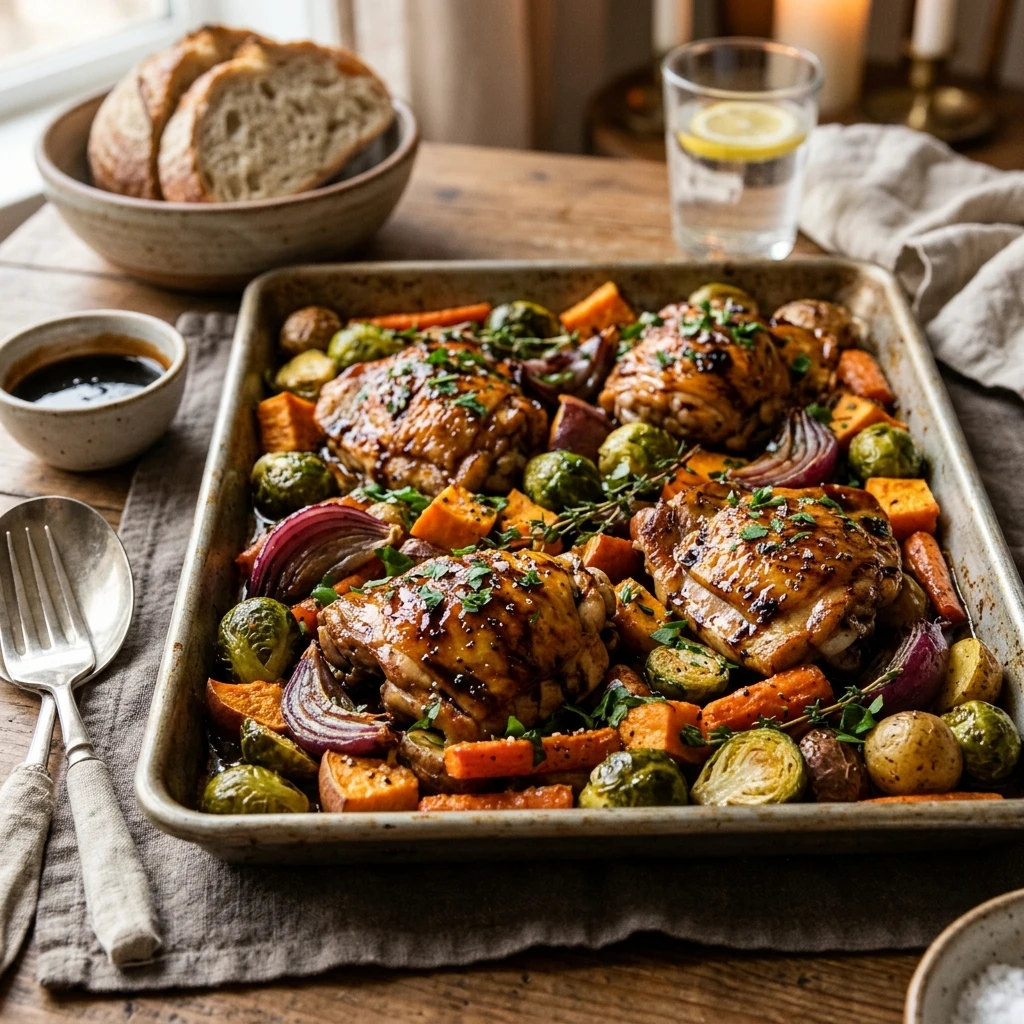Sheet Pan Balsamic Chicken Winter Easy One Pan Family Cozy Budget
