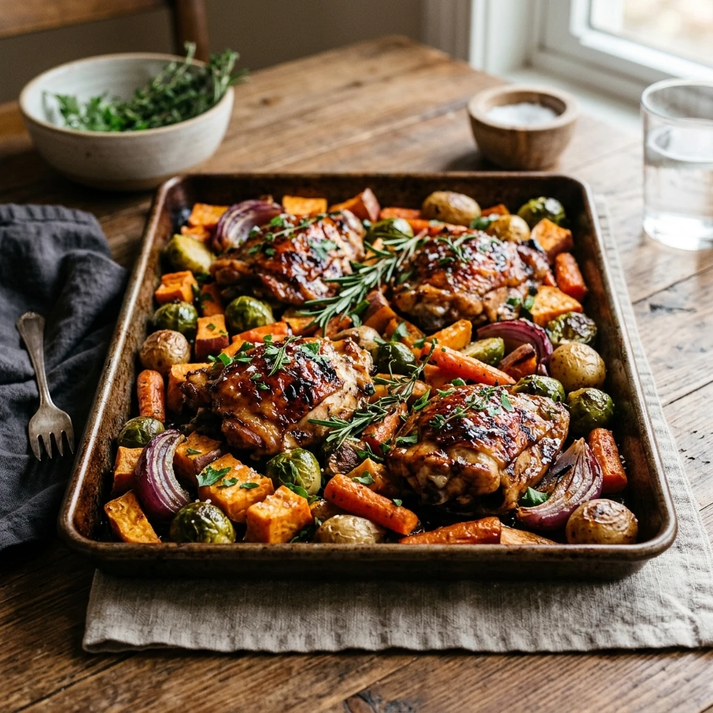 Sheet Pan Balsamic Chicken Winter Veggies Easy One Pan Cozy Family