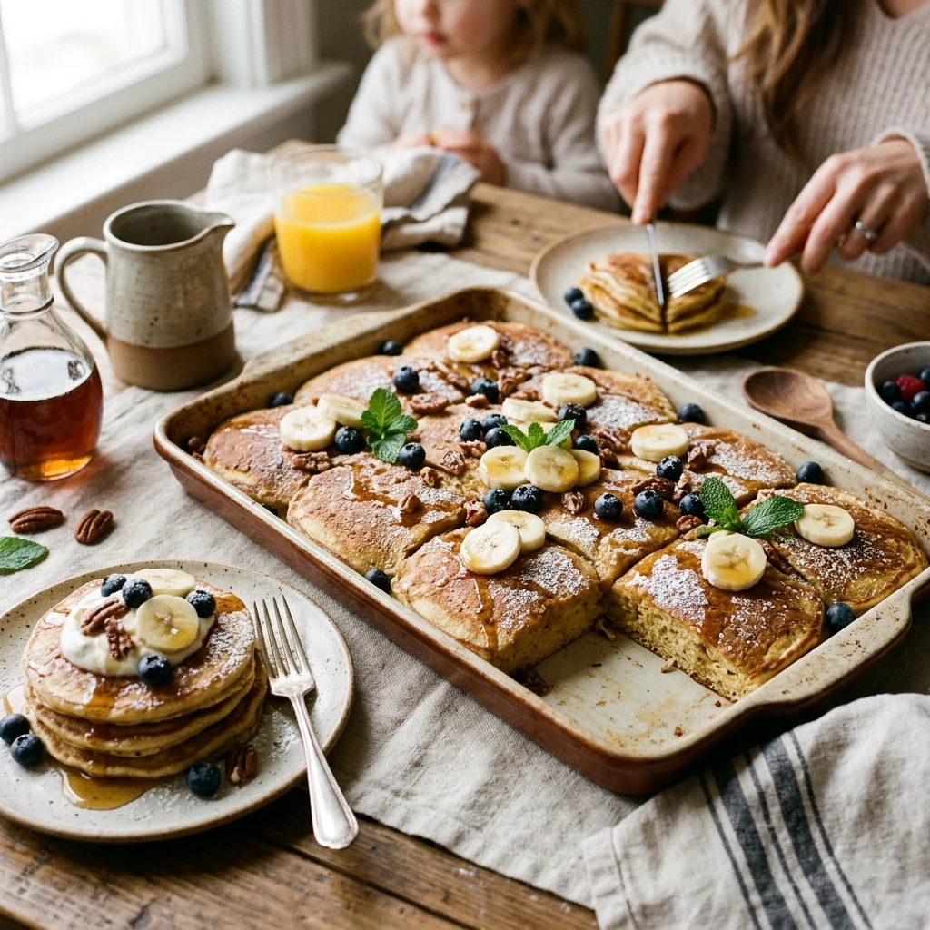 Sheet Pan Banana Pancakes Family Brunch Easy Fluffy Stacks