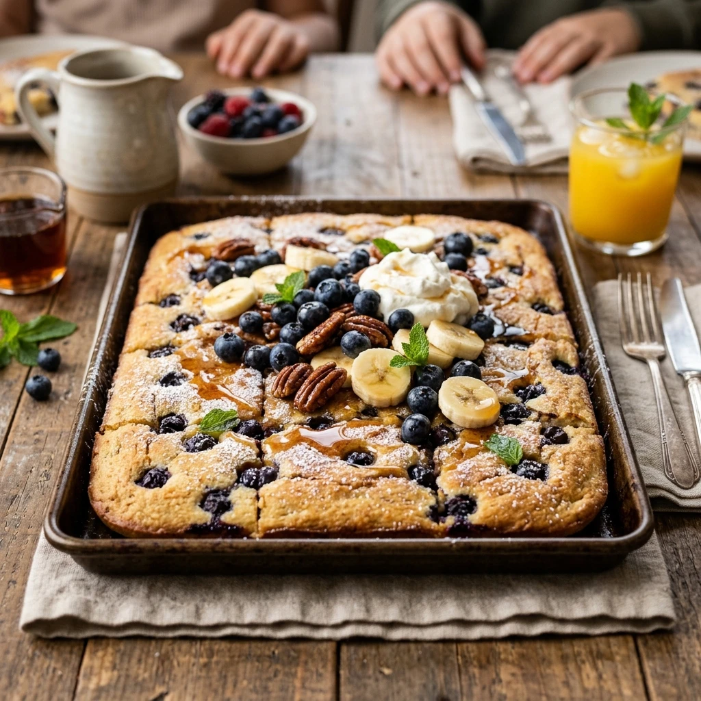 Sheet Pan Blueberry Pancakes Family Brunch Easy Fluffy