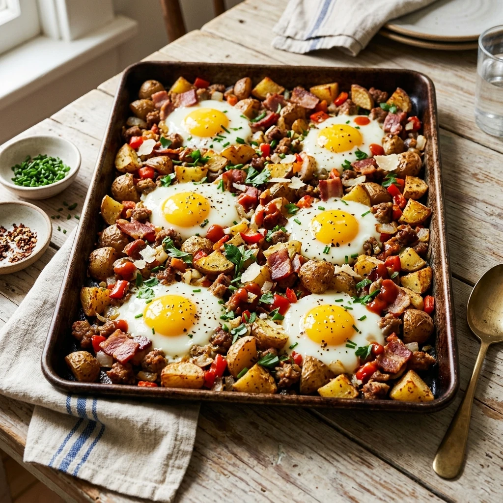 Sheet Pan Breakfast Hash Potatoes Eggs One Pan Feeds 8