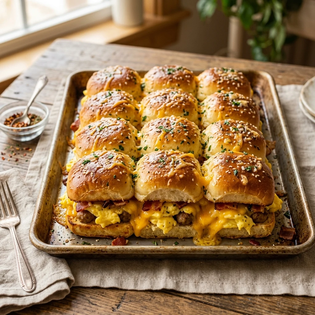 Sheet Pan Breakfast Sliders Cheesy Mini Feeds 12 Kids Love