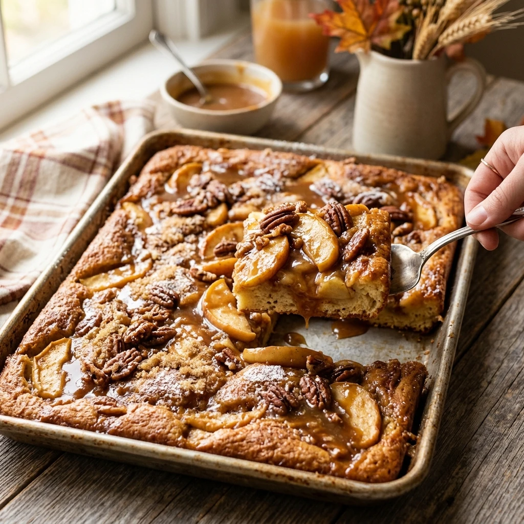 Sheet Pan Caramel Apple Pancakes Fall Gooey Feeds 8