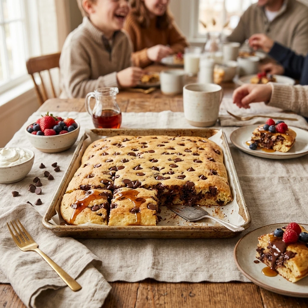 Sheet Pan Chocolate Chip Pancakes Family Brunch Easy Fluffy