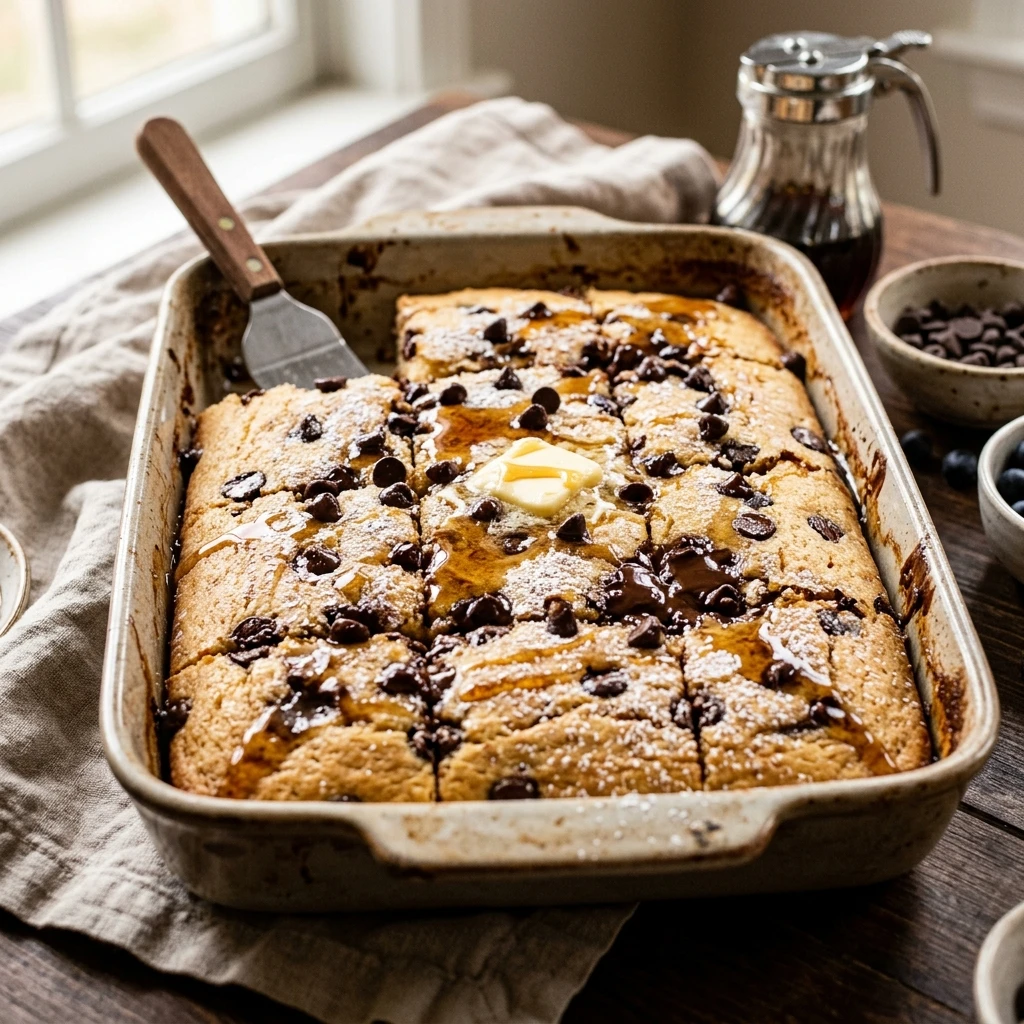Sheet Pan Chocolate Chip Pancakes Gooey Fluffy Feeds 8