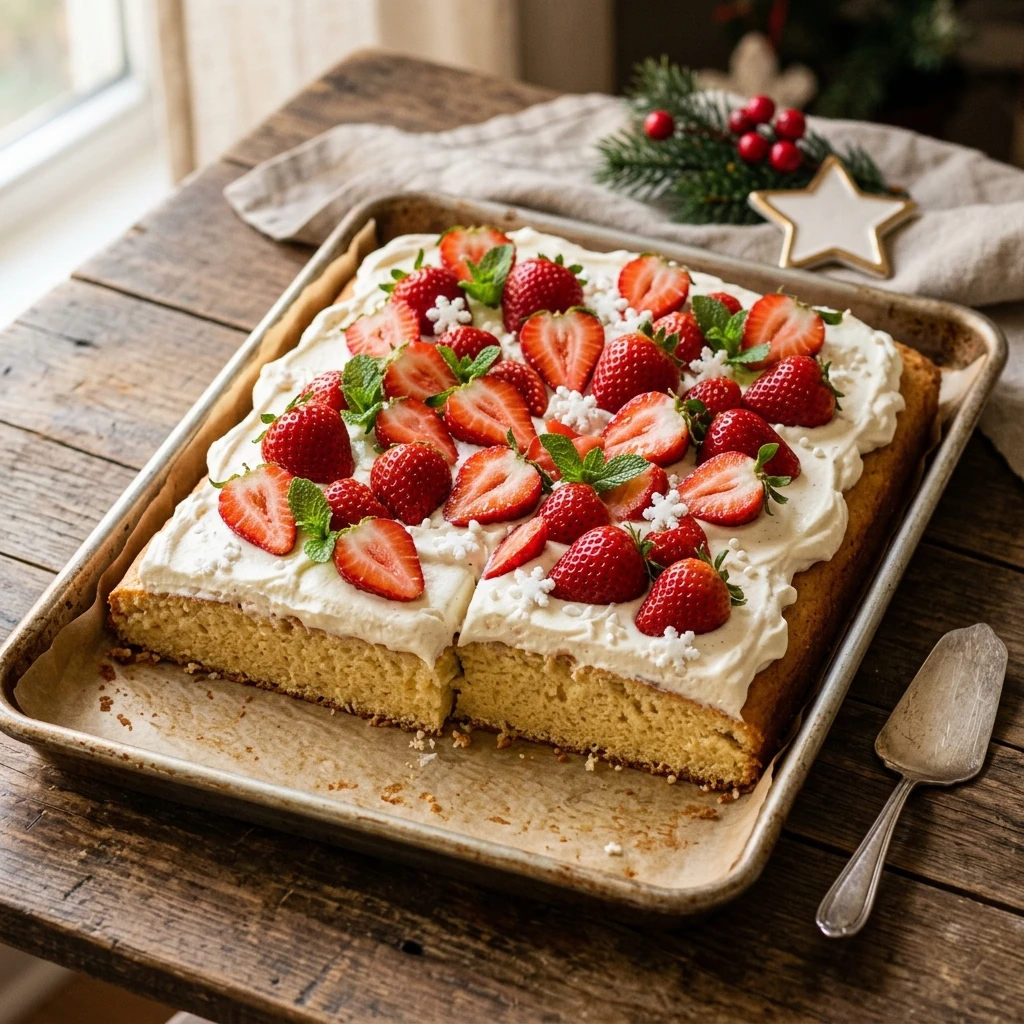 Sheet Pan Christmas Strawberry Cake Feed A Crowd Easy