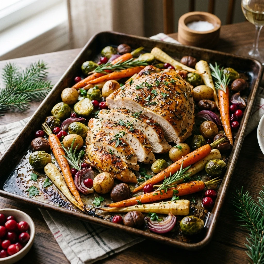 Sheet Pan Christmas Turkey Veggies Easy One Pan Family Cozy Make Ahead