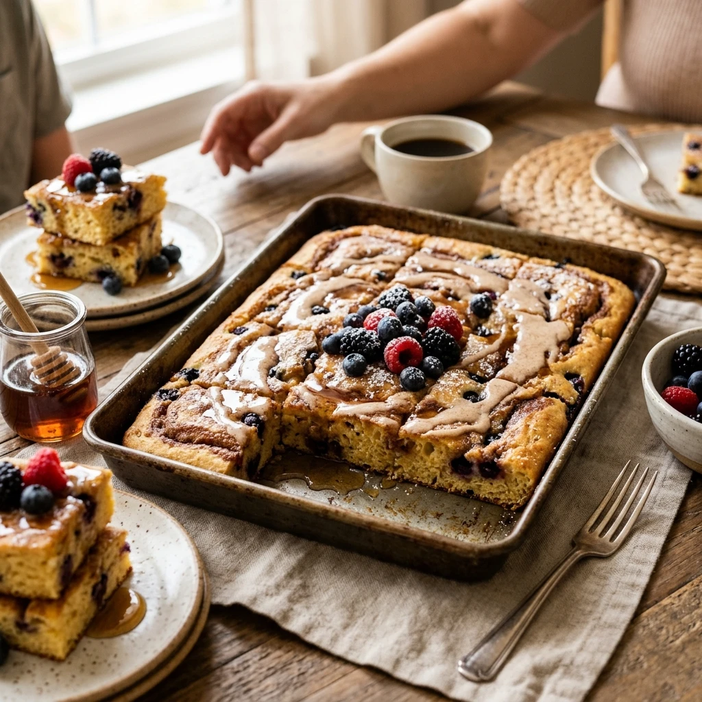 Sheet Pan Cinnamon Pancakes Family Brunch Easy Fluffy Stacks