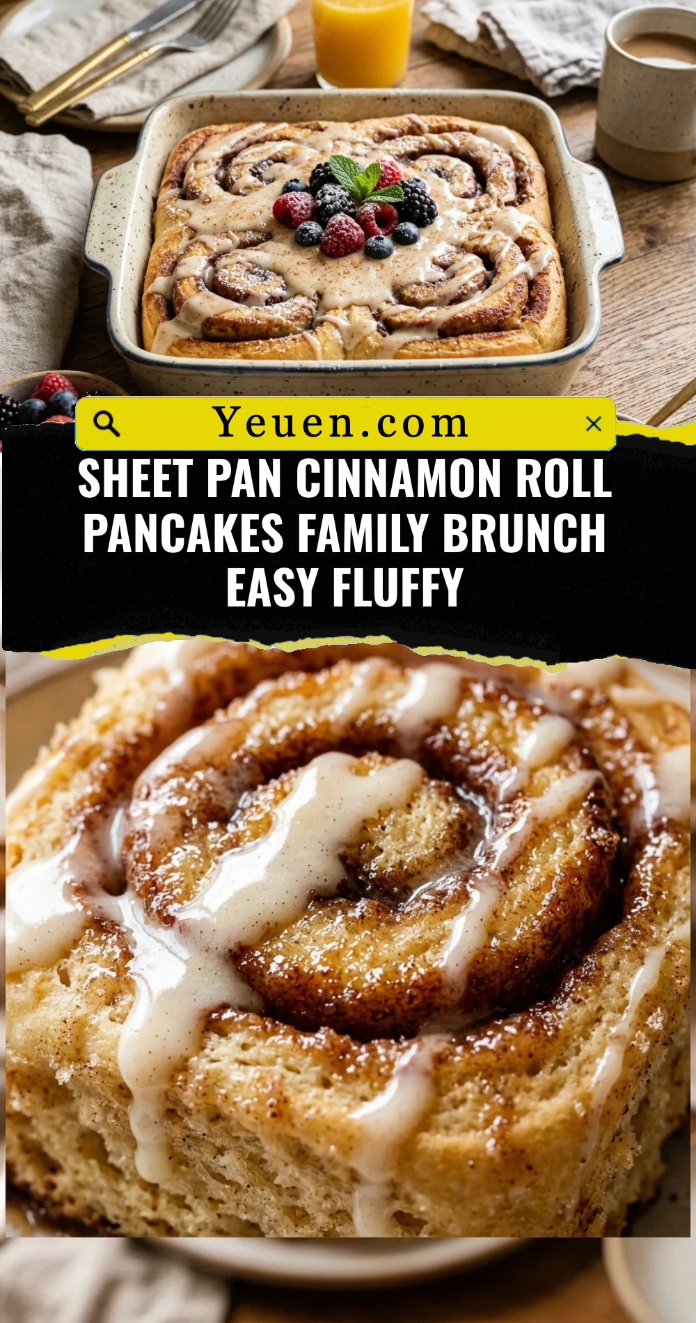 Sheet Pan Cinnamon Roll Pancakes Family Brunch Easy Fluffy