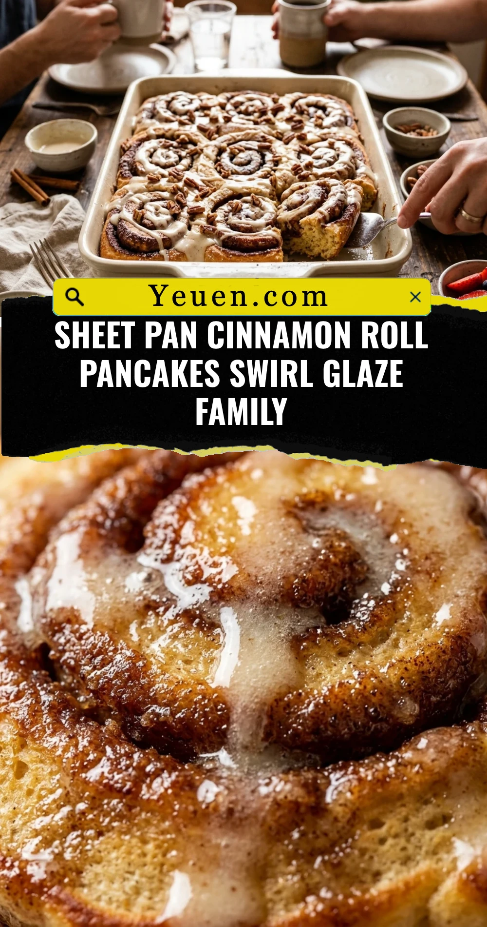 Sheet Pan Cinnamon Roll Pancakes Swirl Glaze Family