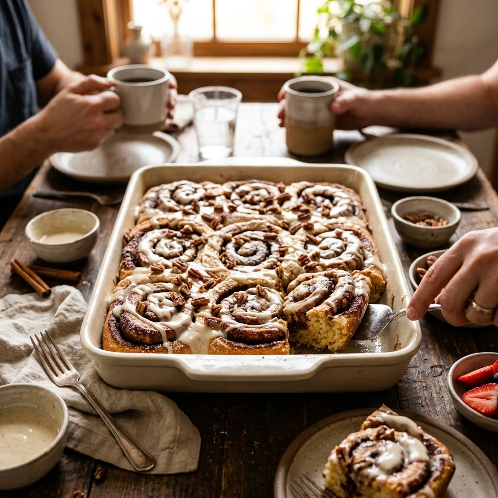 Sheet Pan Cinnamon Roll Pancakes Swirl Glaze Family