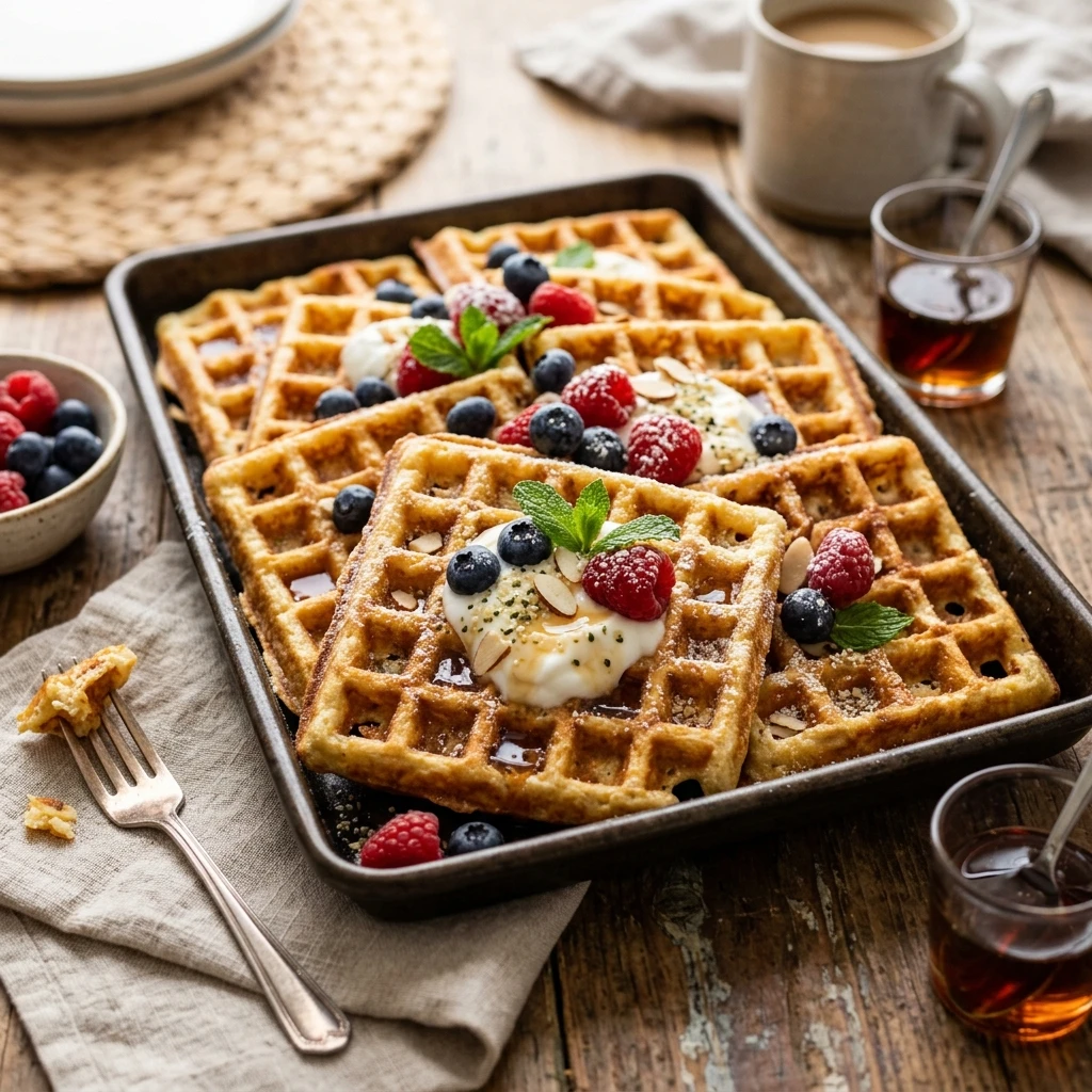 Sheet Pan Cottage Cheese Waffles High Protein Feeds 8 No Flip