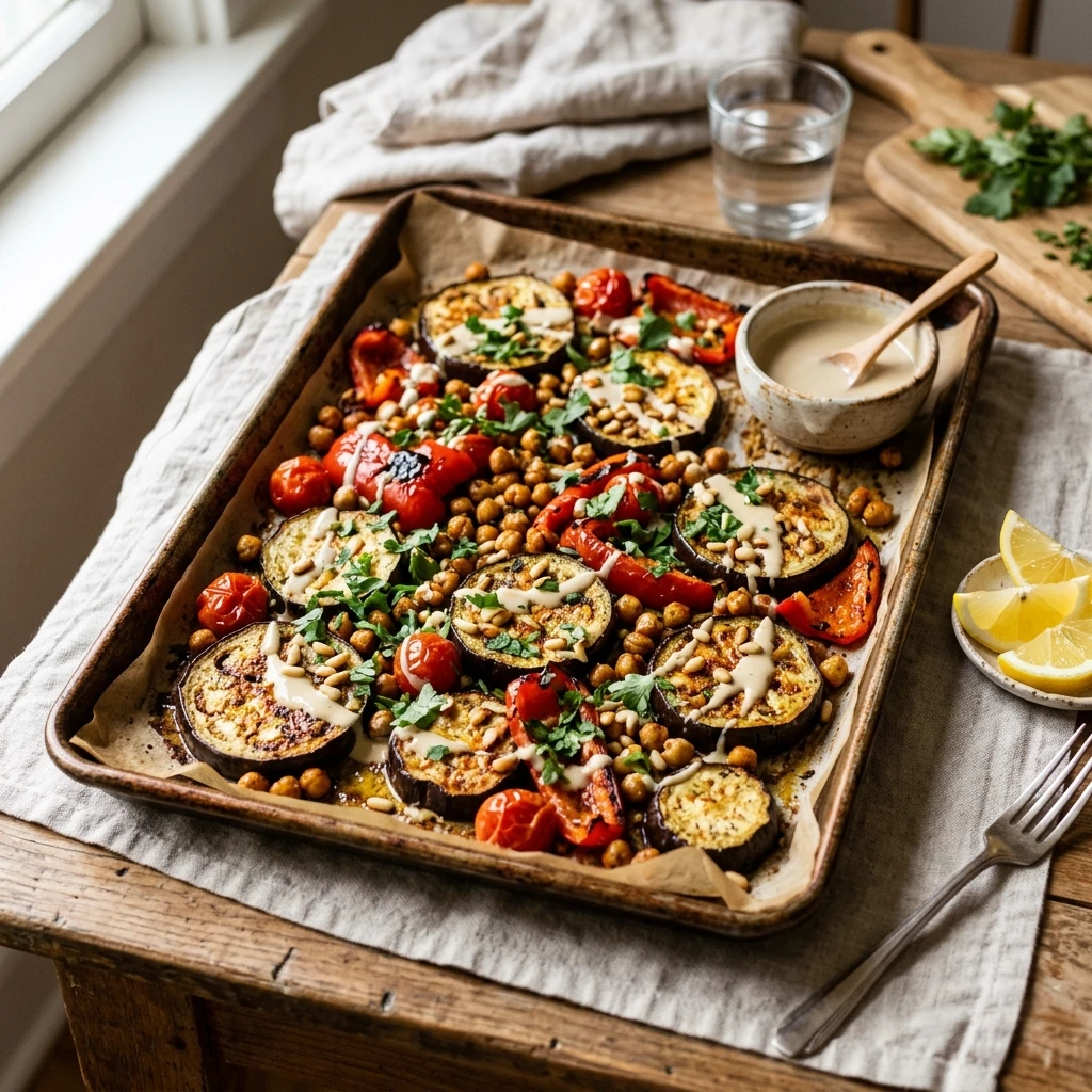 Sheet Pan Eggplant Dinner One Pan Easy 20 Min Family Vegetarian
