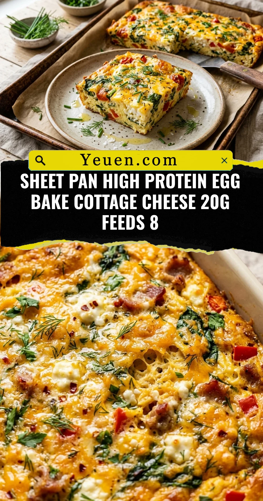Sheet Pan High Protein Egg Bake Cottage Cheese 20g Feeds 8