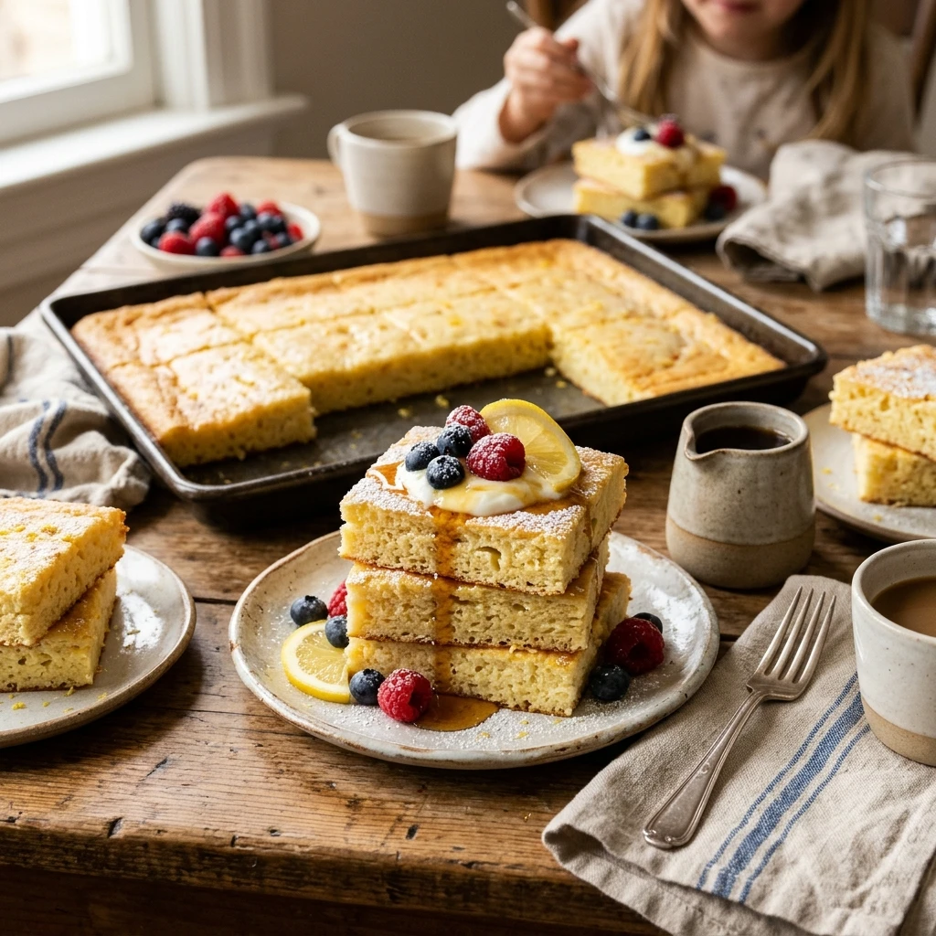 Sheet Pan Lemon Pancakes Family Brunch Easy Fluffy Stacks