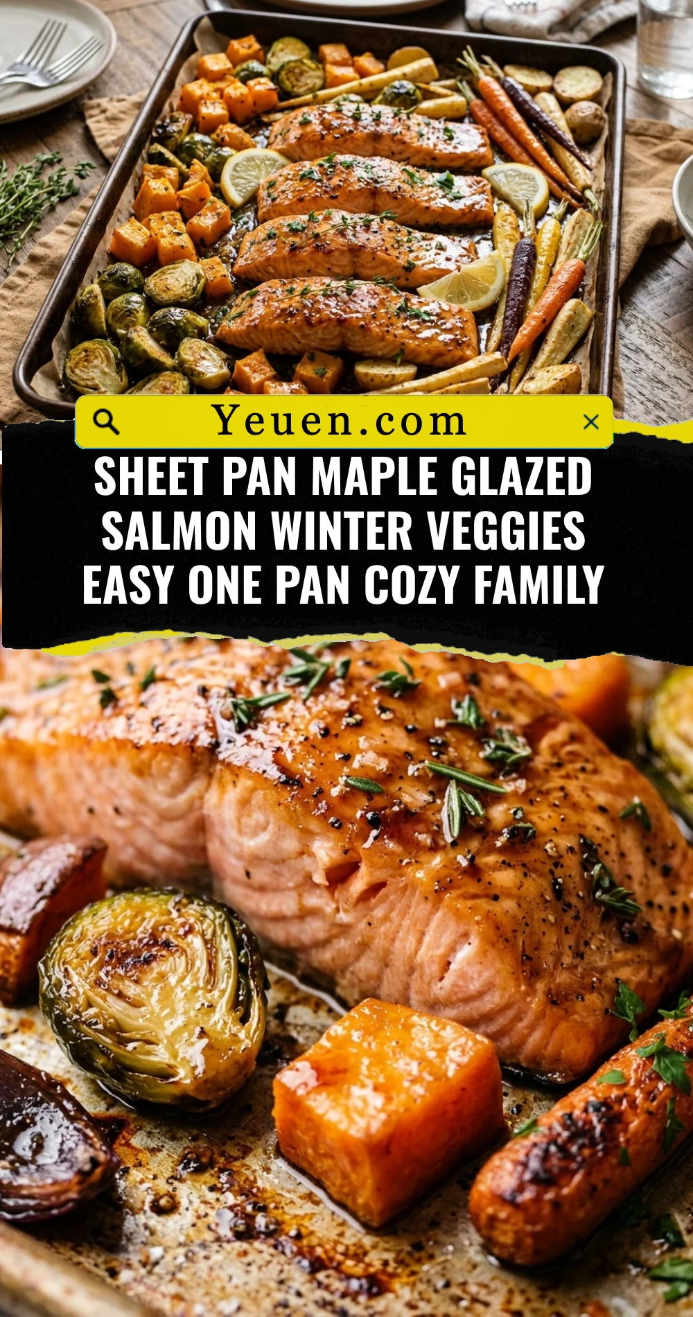 Sheet Pan Maple Glazed Salmon Winter Veggies Easy One Pan Cozy Family