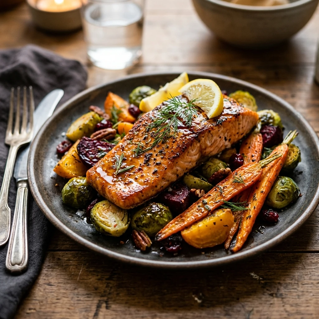 Sheet Pan Maple Salmon Winter Veggies Easy One Pan Cozy Family Budget