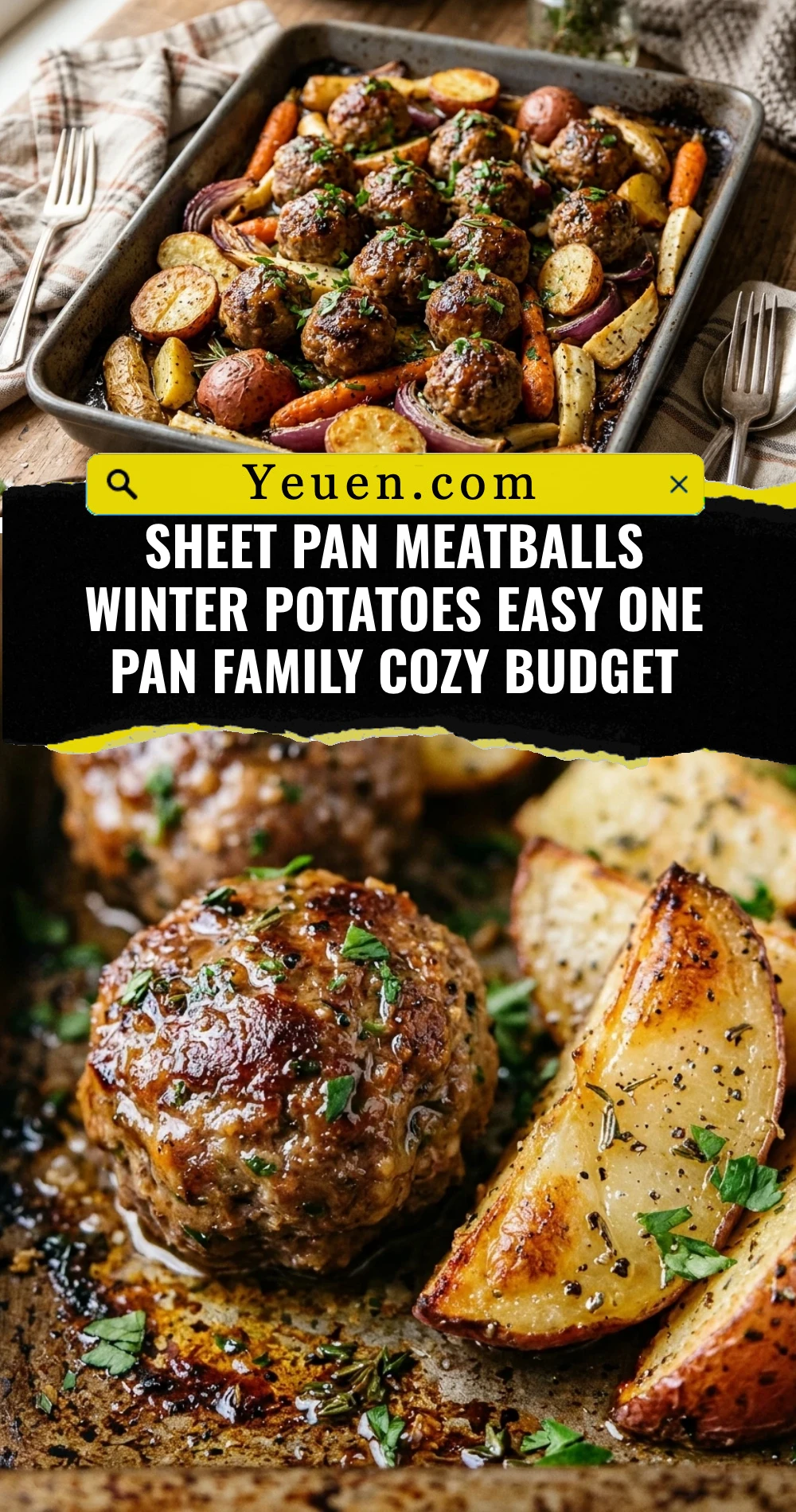 Sheet Pan Meatballs Winter Potatoes Easy One Pan Family Cozy Budget