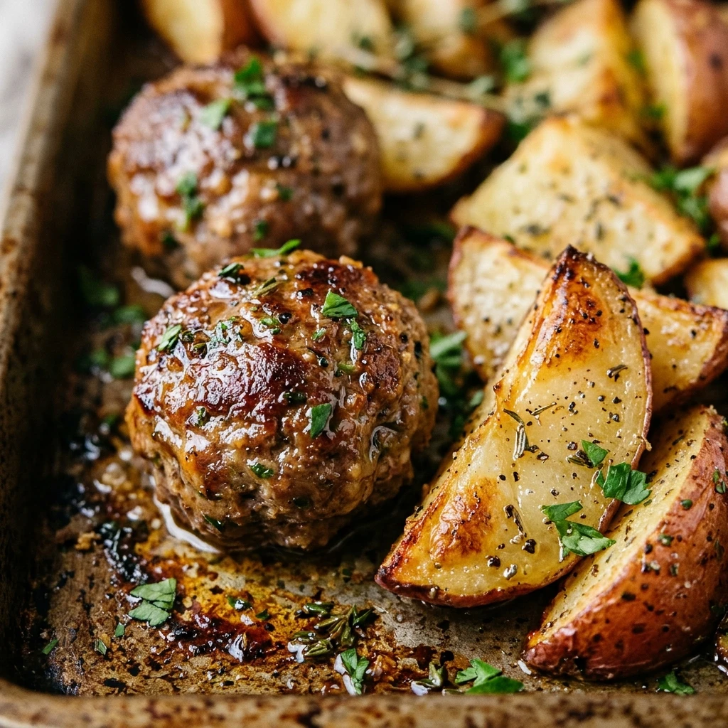 Sheet Pan Meatballs Winter Potatoes Easy One Pan Family Cozy Budget