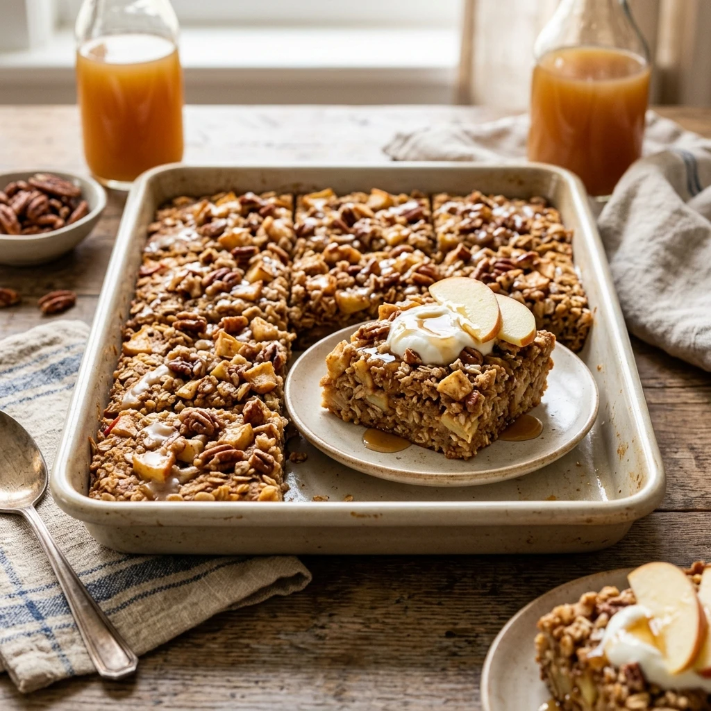 Sheet Pan Oatmeal Bake Chewy Fall Apple Cider Feeds 8