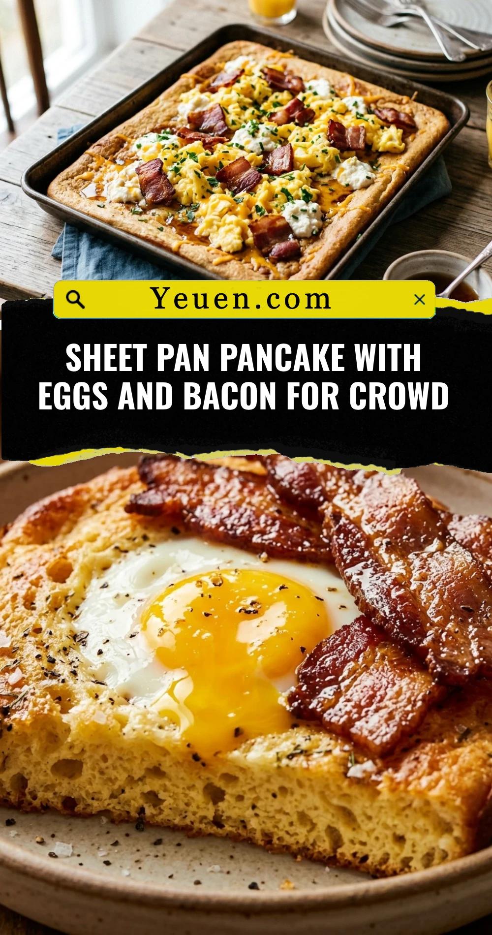 Sheet Pan Pancake With Eggs And Bacon For Crowd