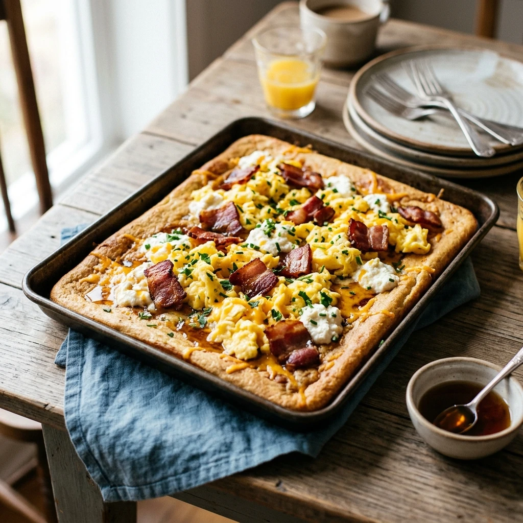 Sheet Pan Pancake With Eggs And Bacon For Crowd