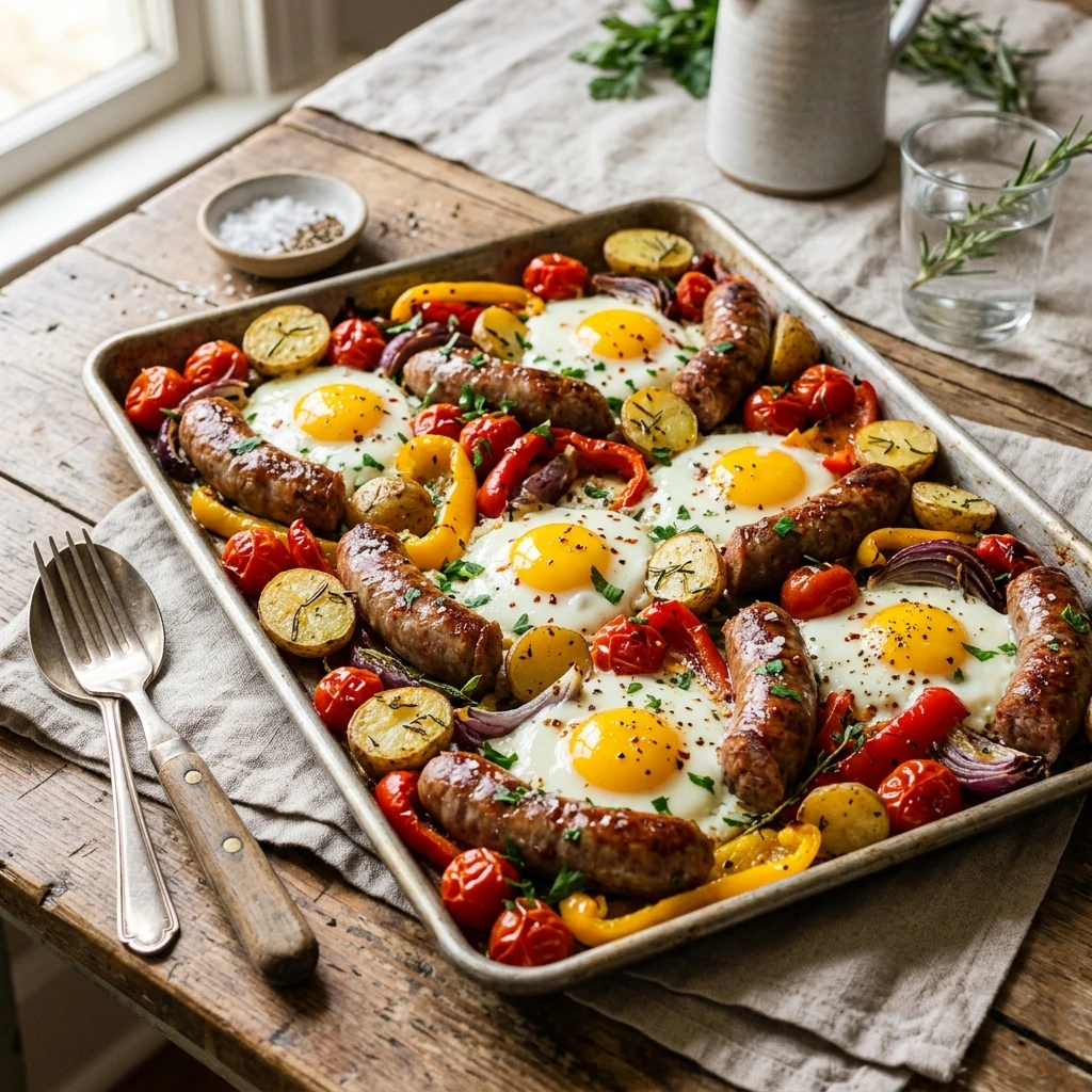 Sheet Pan Sausage And Eggs One Pan Feeds 10 Easy