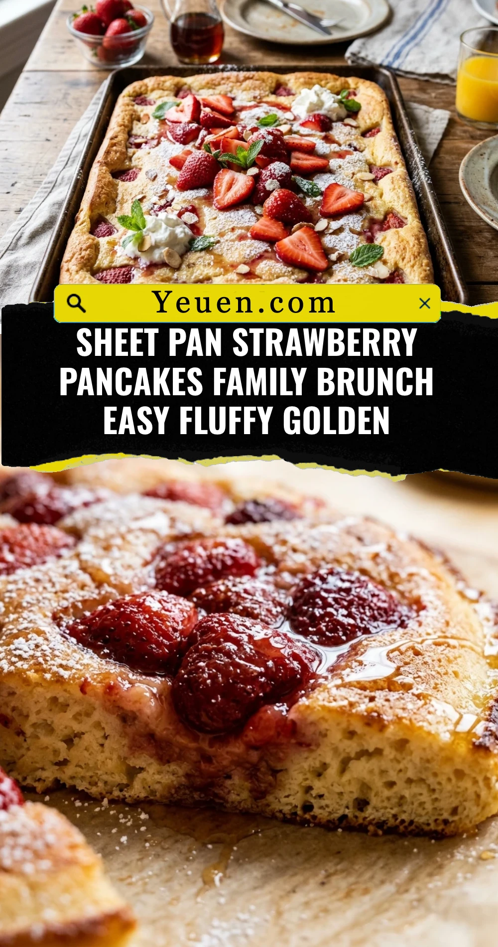 Sheet Pan Strawberry Pancakes Family Brunch Easy Fluffy Golden
