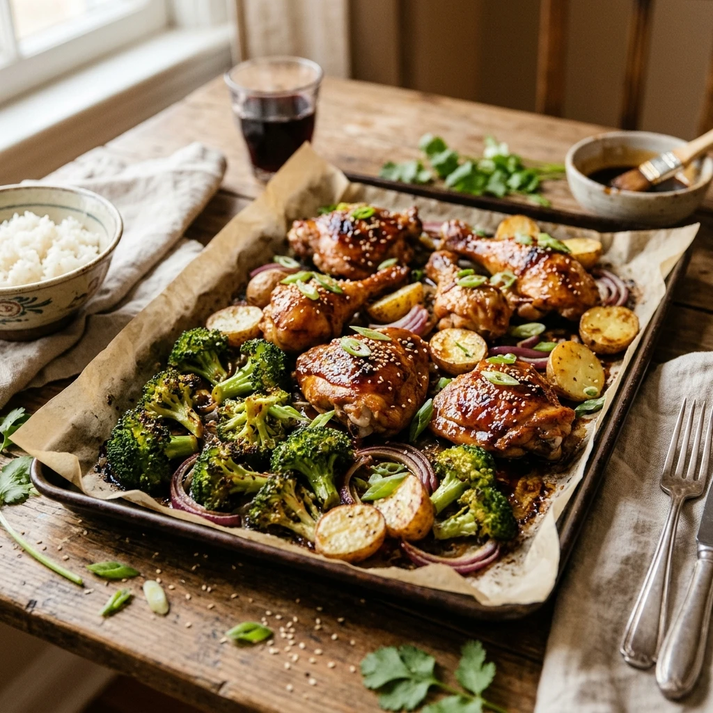 Sheet Pan Teriyaki Chicken Winter Broccoli Easy One Pan Family Cozy