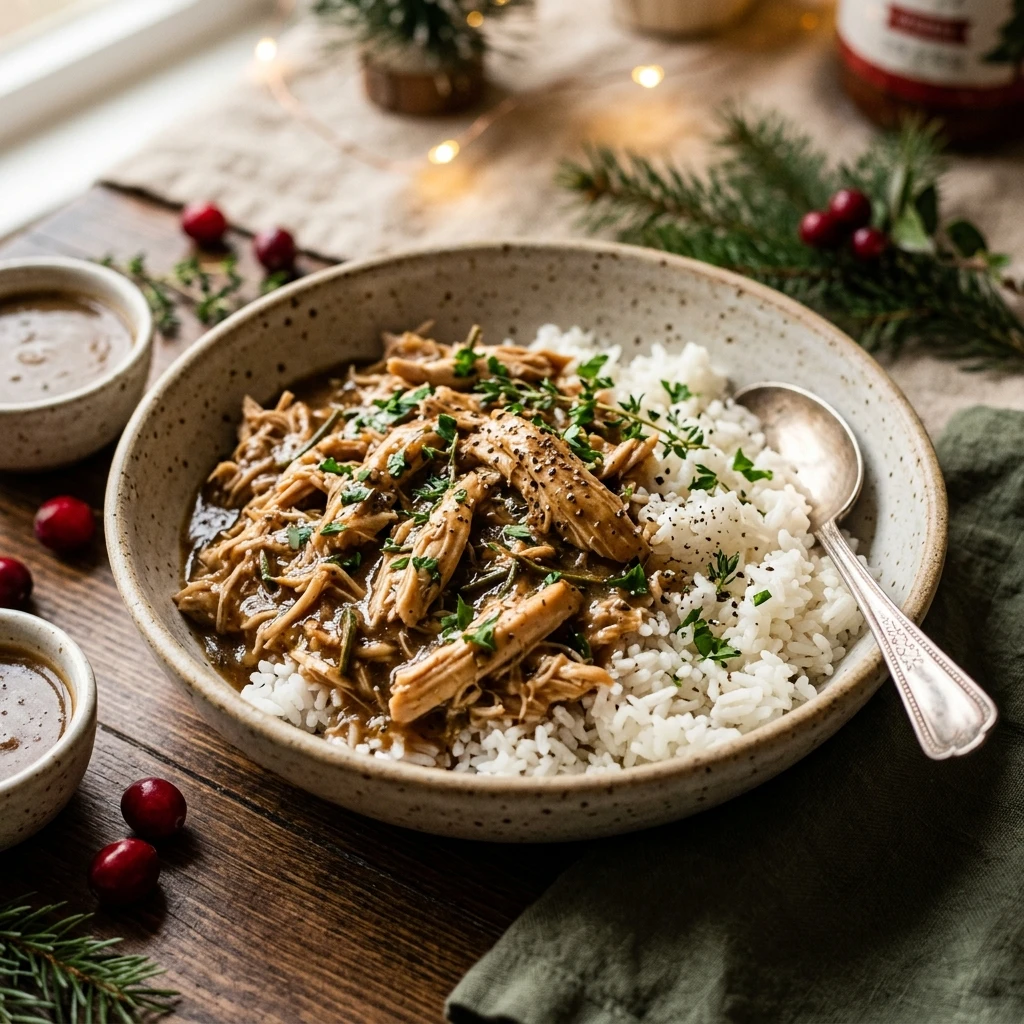Slow Cooker Christmas Chicken And Gravy Over Rice Under $20 Feeds A Crowd