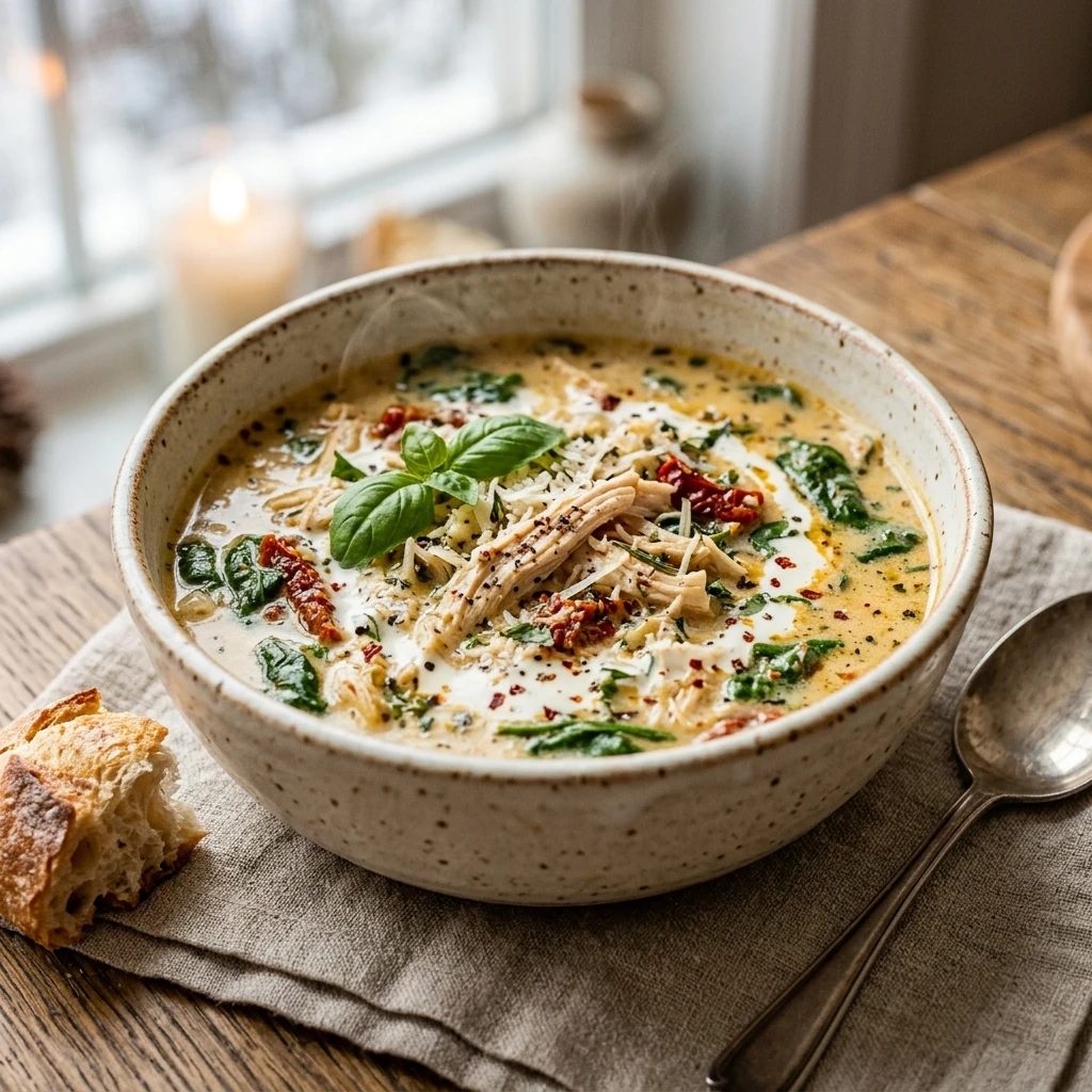 Slow Cooker Creamy Tuscan Chicken Soup Cozy Winter Dinner