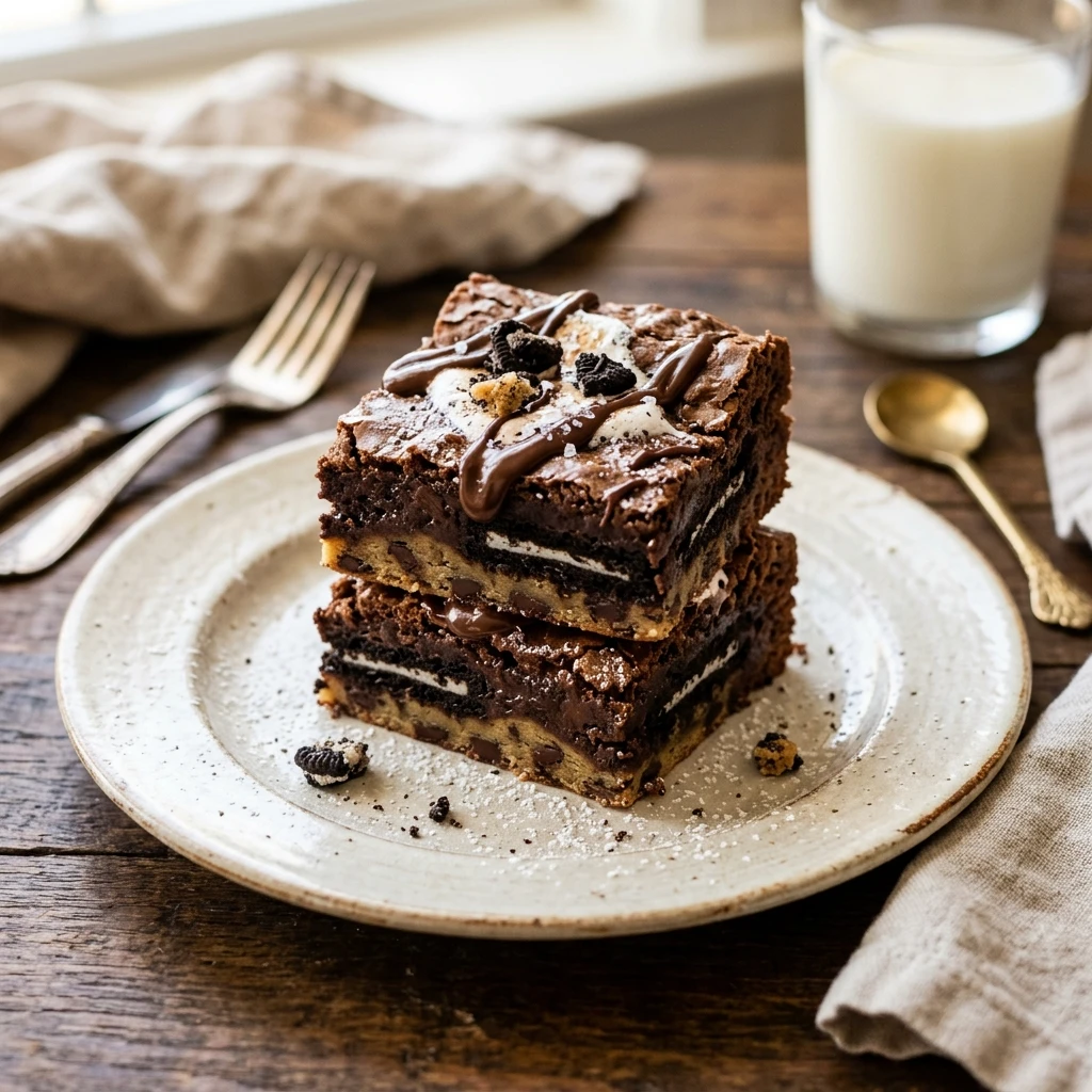 Slutty Brownies With Cookie Layer And Oreo