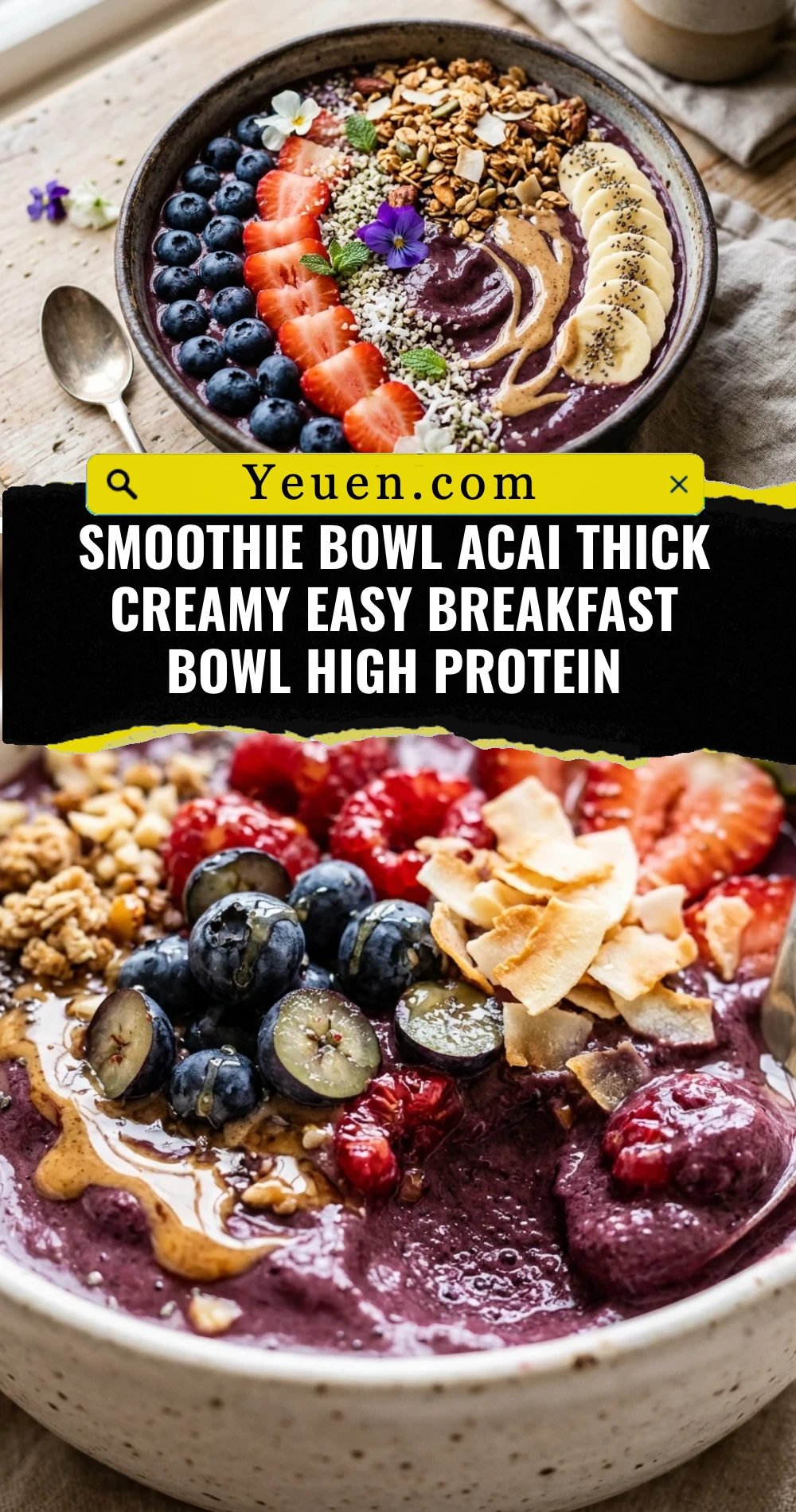 Smoothie Bowl Acai Thick Creamy Easy Breakfast Bowl High Protein