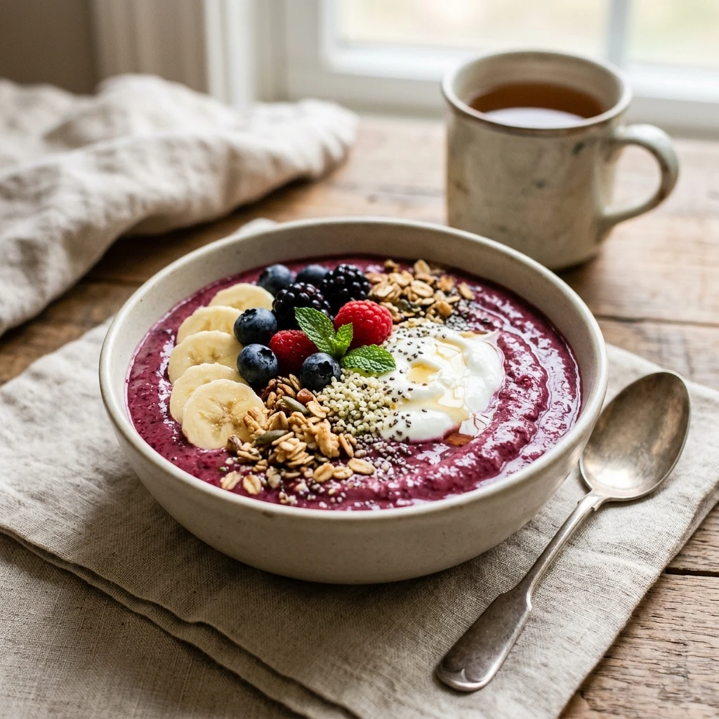 Smoothie Bowl Berry Thick Creamy Easy Breakfast Bowl High Protein