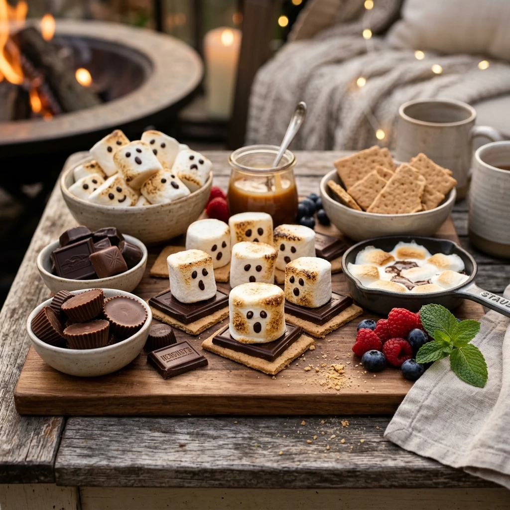 S'mores Dinner Board With Ghost Marshmallows